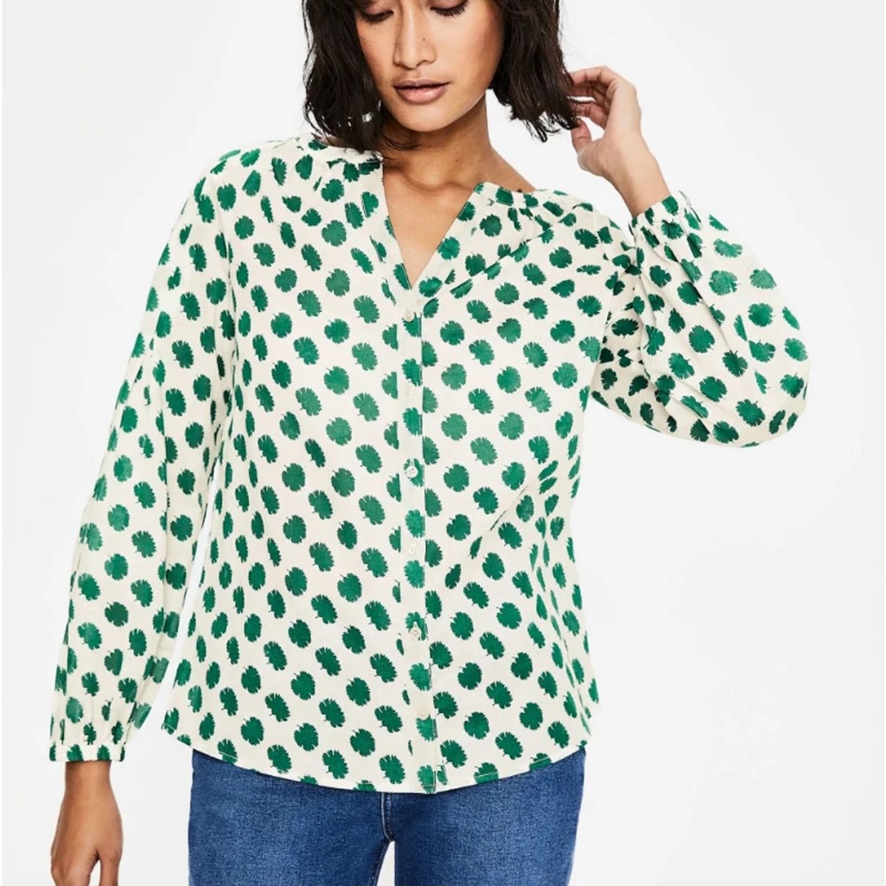 Boden Esme buttondown blouse with puff sleeve, size 6,